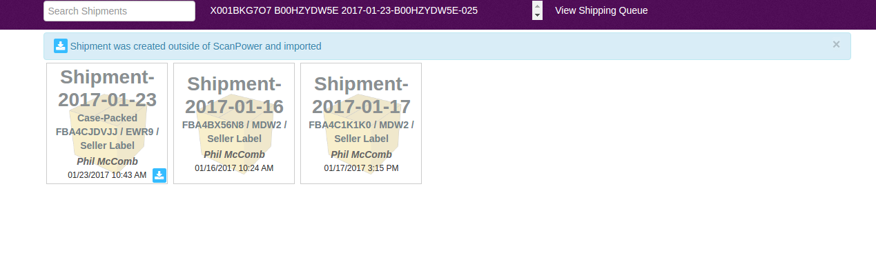 Labled Imported Shipment in List alt text